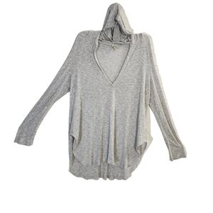 Emma & Sam Light Weight Grey  Large Hooded  Ling Slleve T Shirt Low V Neck